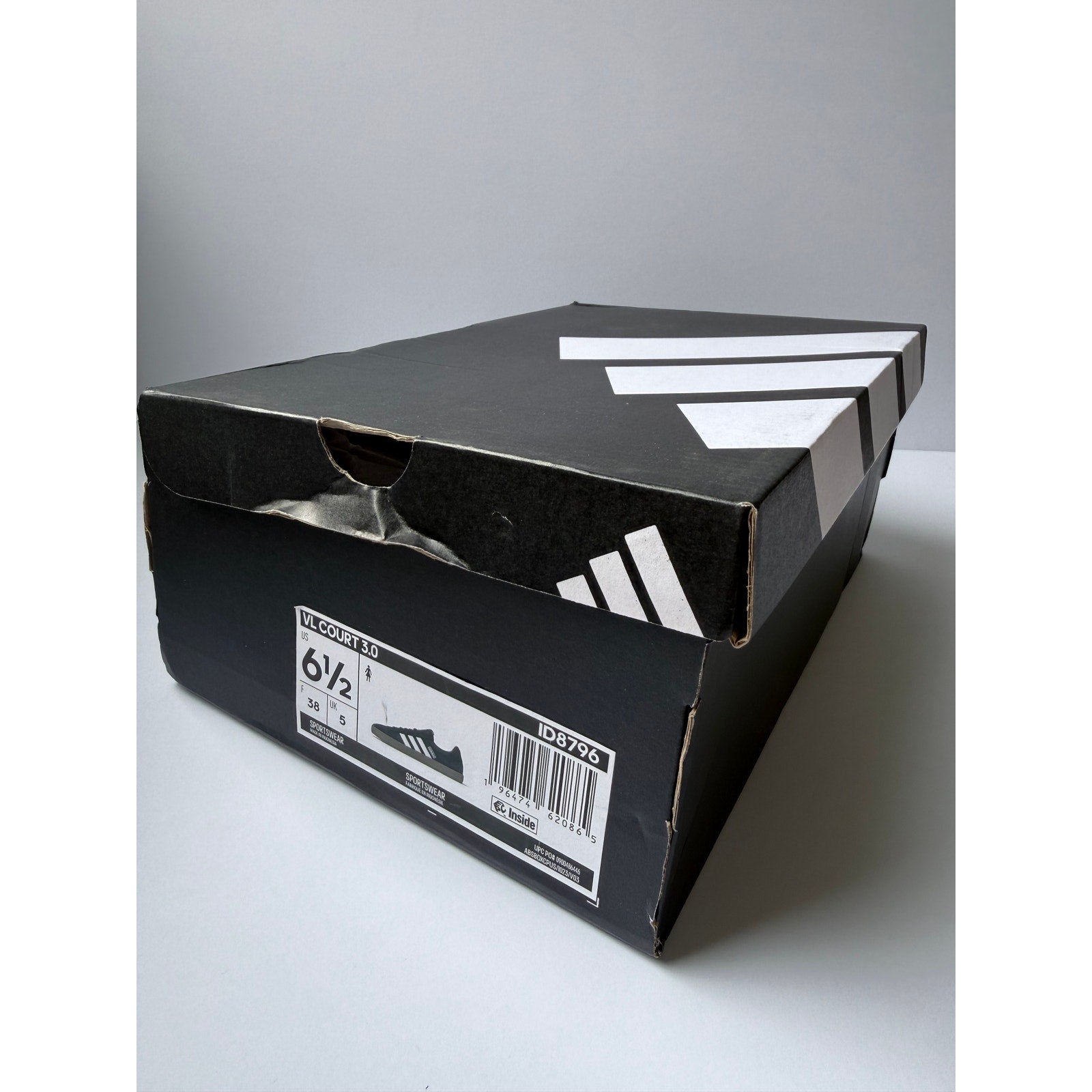 Adidas VL Court 3.0 ID8796 Core Black White Gum Women's 6.5 / UK 5 EUR 38 NWT