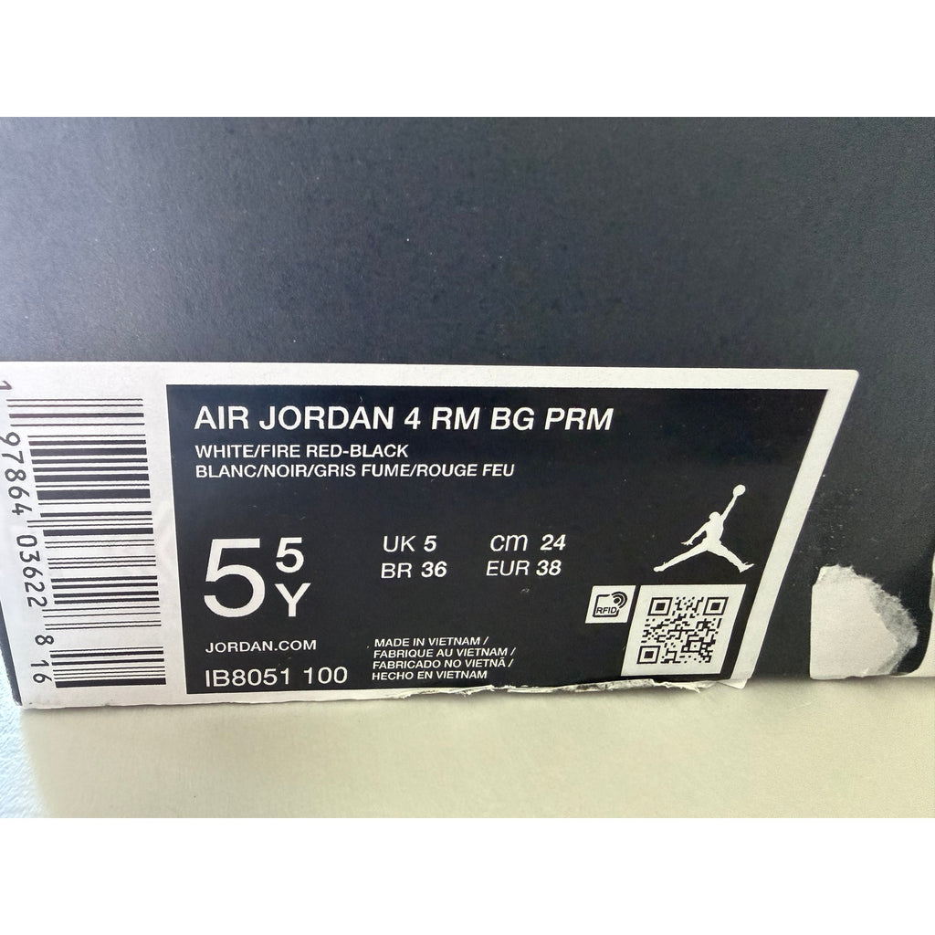 Air Jordan 4 RM Premium GS IB8051-100 White Fire Red Black 5.5Y Women's 7 NIB