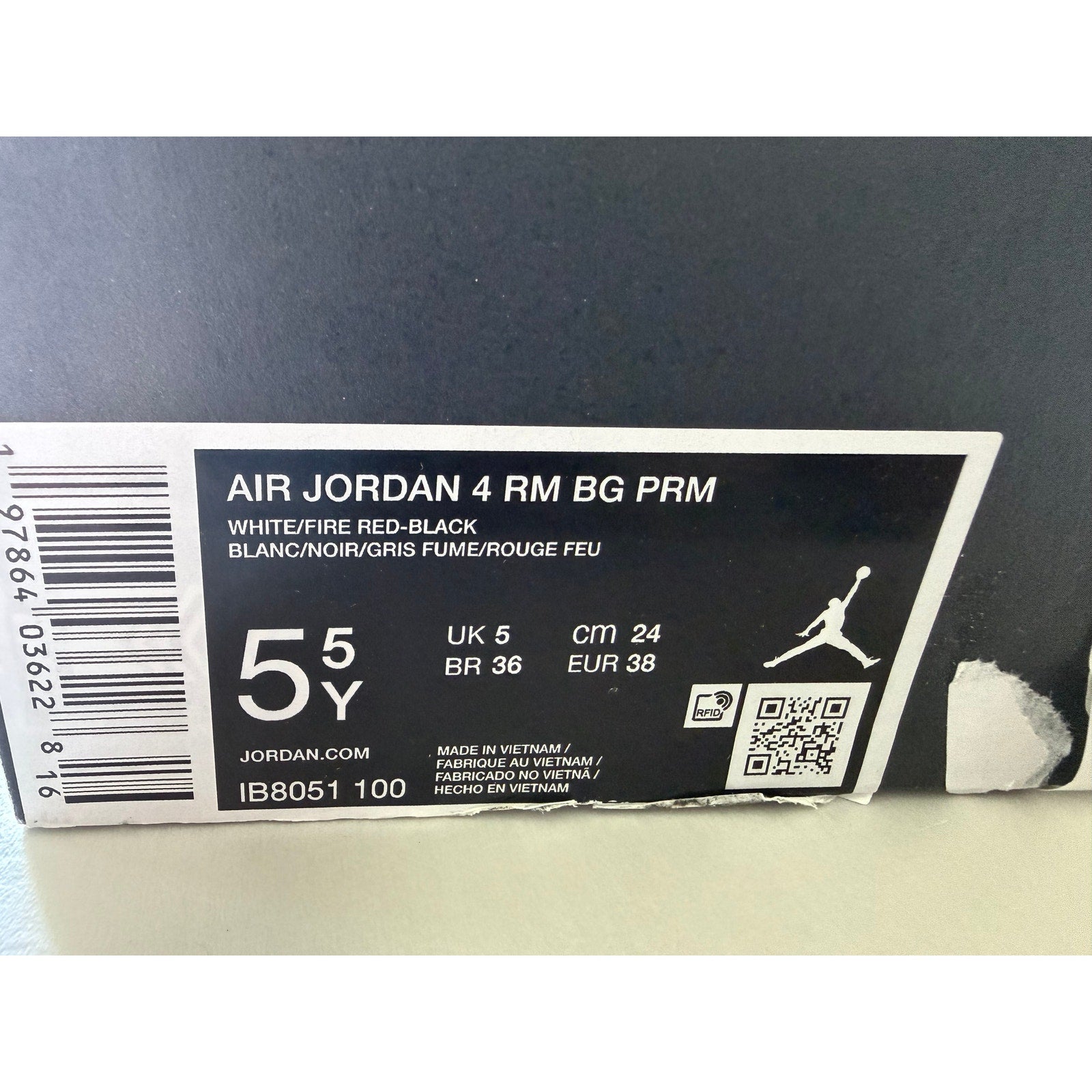 Air Jordan 4 RM Premium GS IB8051-100 White Fire Red Black 5.5Y Women's 7 NIB