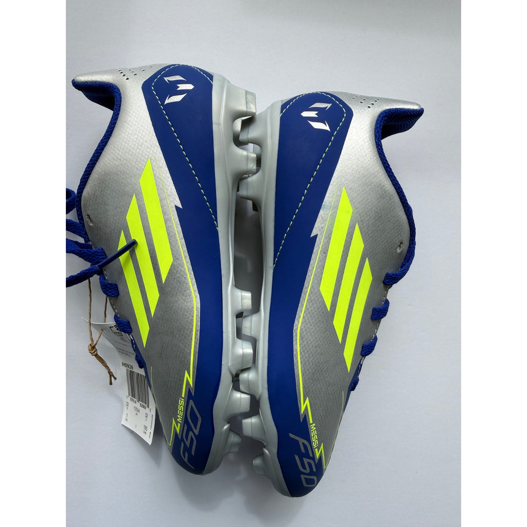 Adidas F50 Club FG/MG J Messi IH0926 Kids Size 1 Silver Blue Yellow NWT