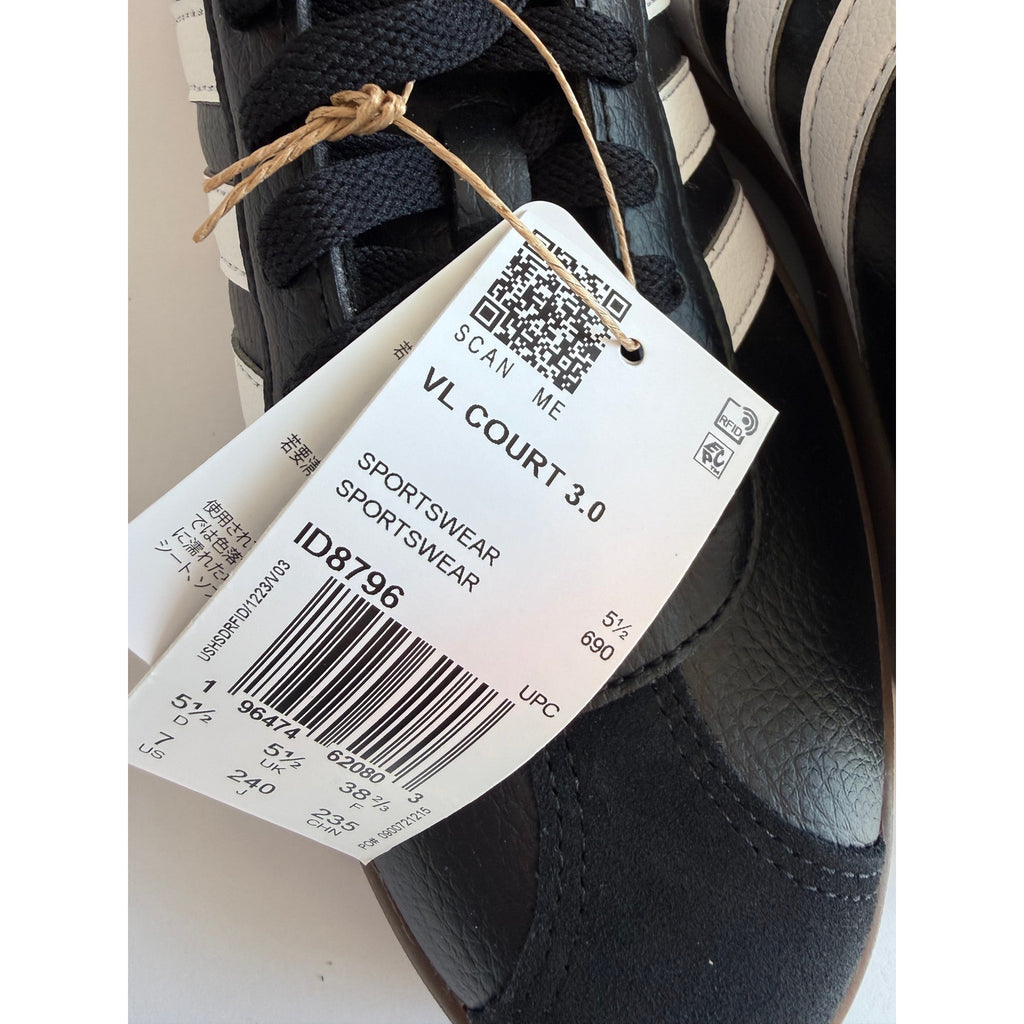 Adidas VL Court 3.0 ID8796 Black White Gum Women's 7 / UK 5.5 New With Tags
