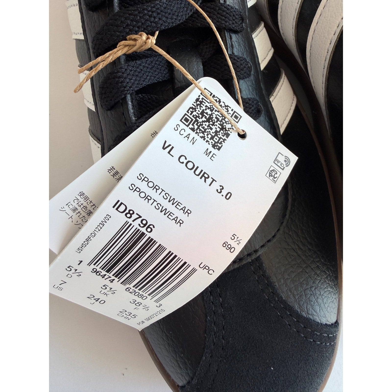 Adidas VL Court 3.0 ID8796 Black White Gum Women's 7 / UK 5.5 New With Tags
