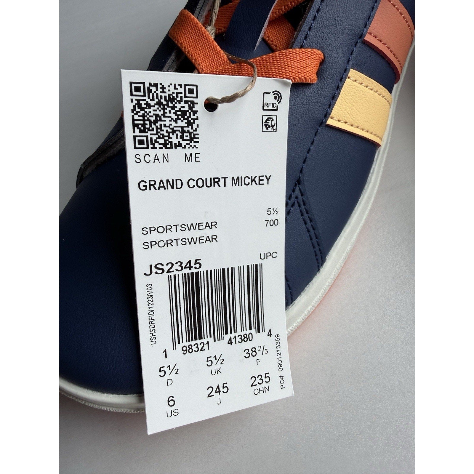 Disney x Adidas Grand Court Mickey EL K JS2345 Navy Orange Size 6K / Women’s 7.5