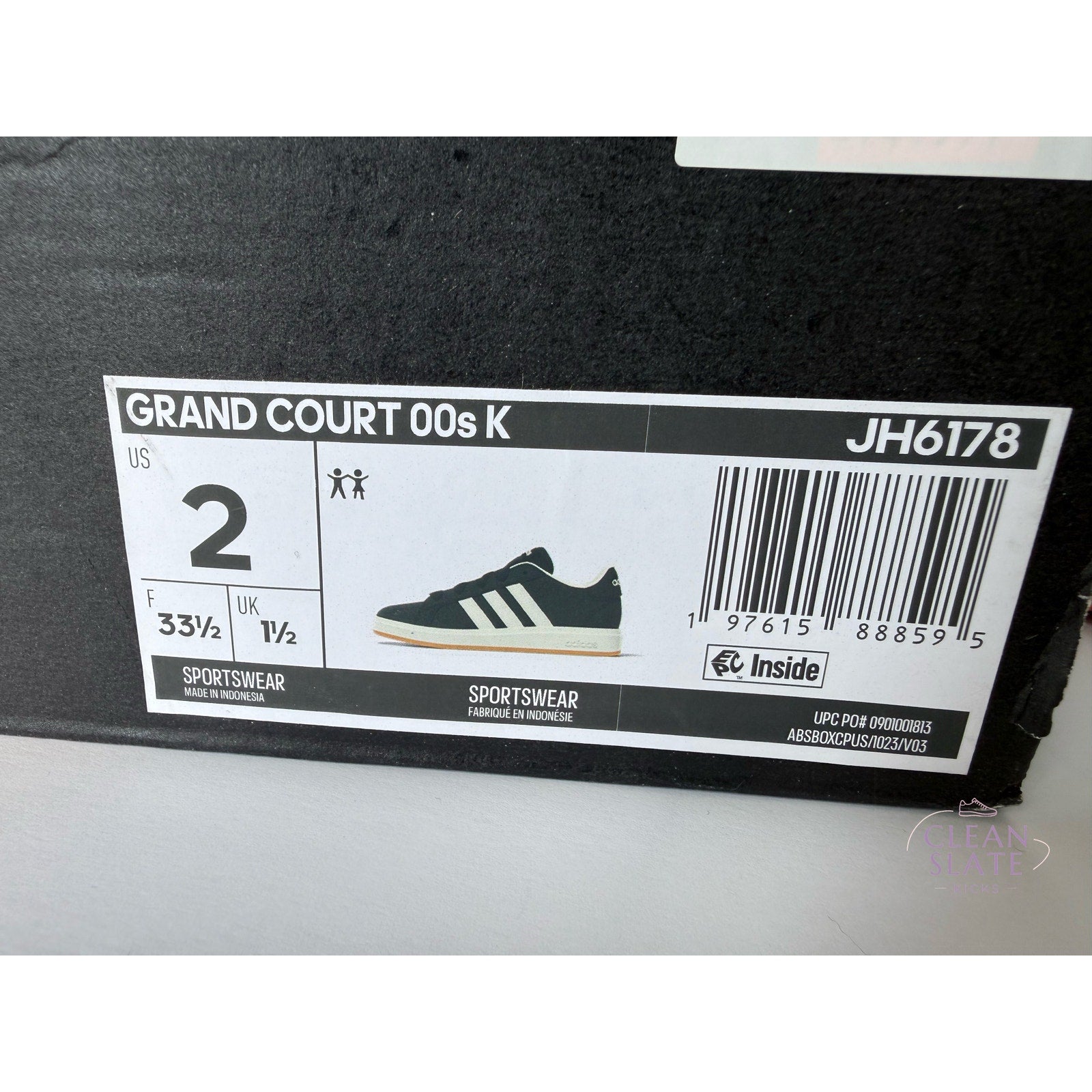 Adidas Grand Court 00s K · JH6178 · Black/White/Gum · Kids 2 / UK 1.5