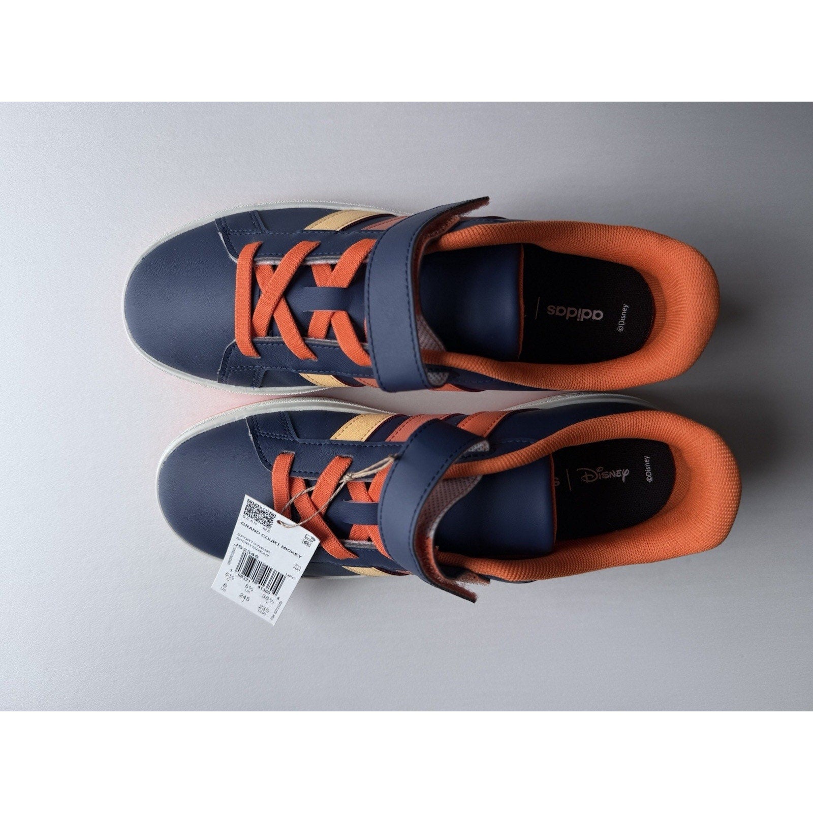 Disney x Adidas Grand Court Mickey EL K JS2345 Navy Orange Size 6K / Women’s 7.5