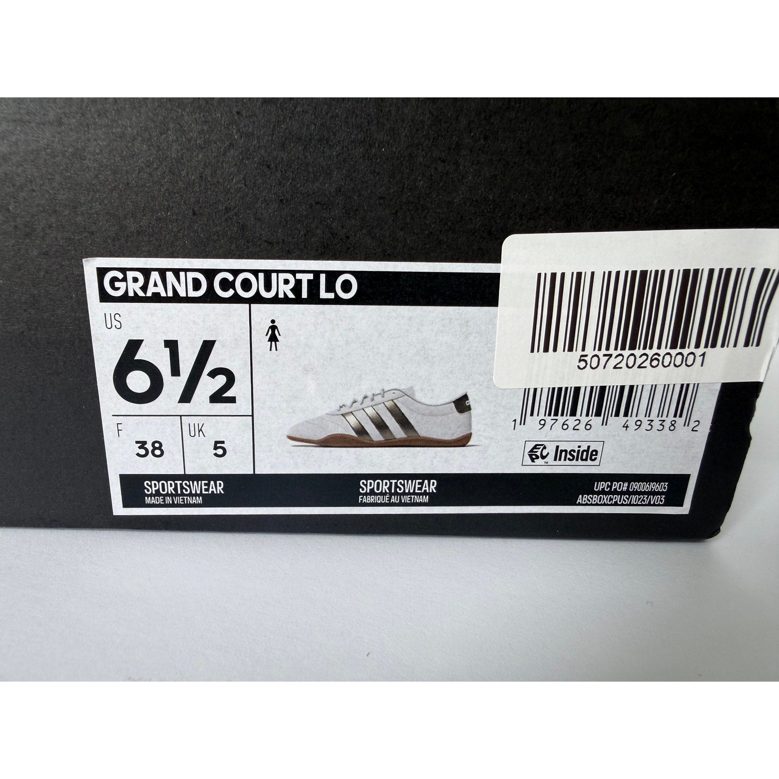 didas Grand Court Lo Women's 6.5 / UK 5 EUR 38 White Gold Metallic Gum NWT