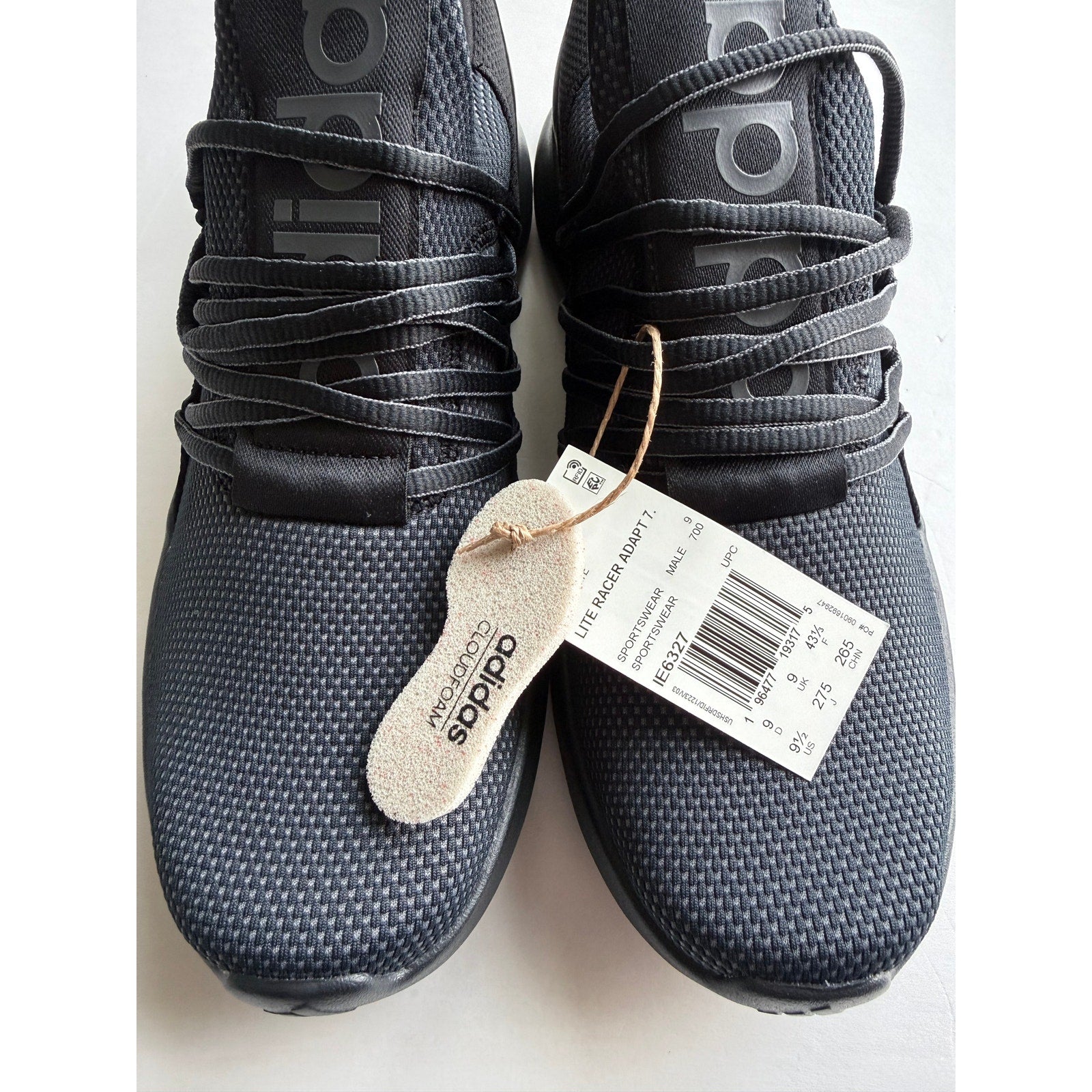 Adidas Lite Racer Adapt 7.0 IE6327 Triple Black Men's 9.5 New With Tags
