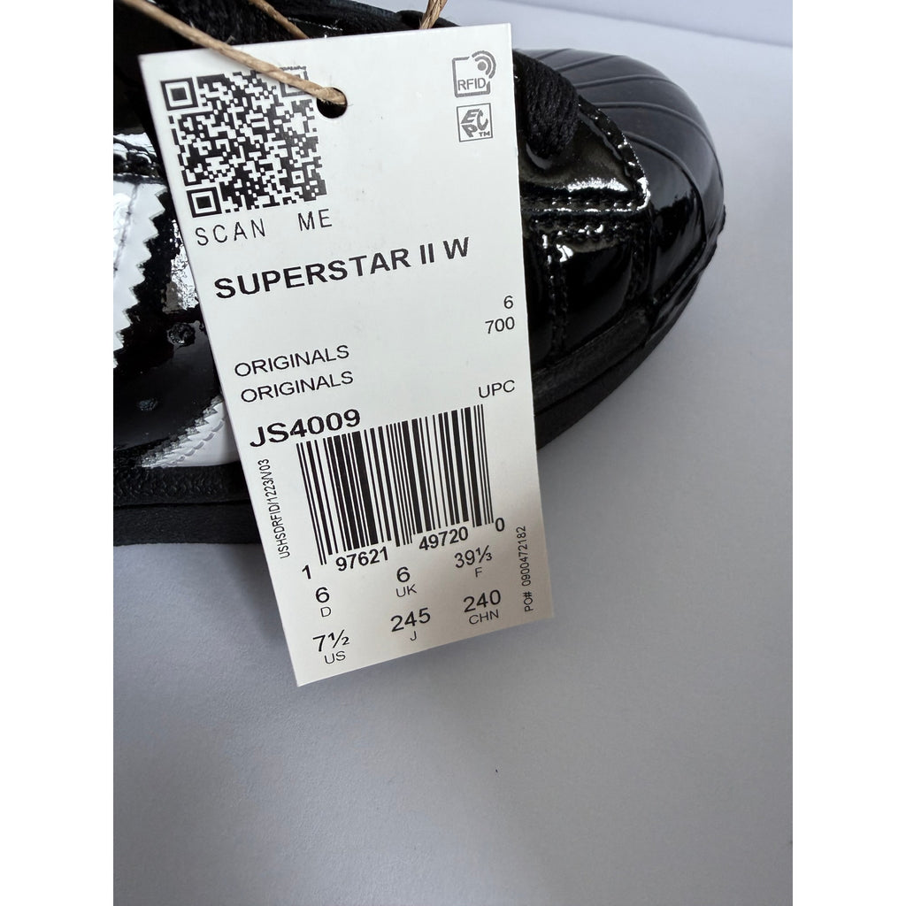 didas Superstar II W JS4009 Black Patent White Gold Women's 7.5 / UK 6 NWT