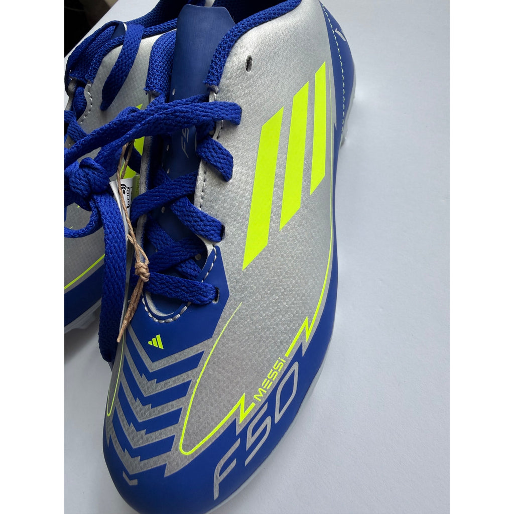 Adidas F50 Club FG/MG J Messi IH0926 Kids Size 1 Silver Blue Yellow NWT