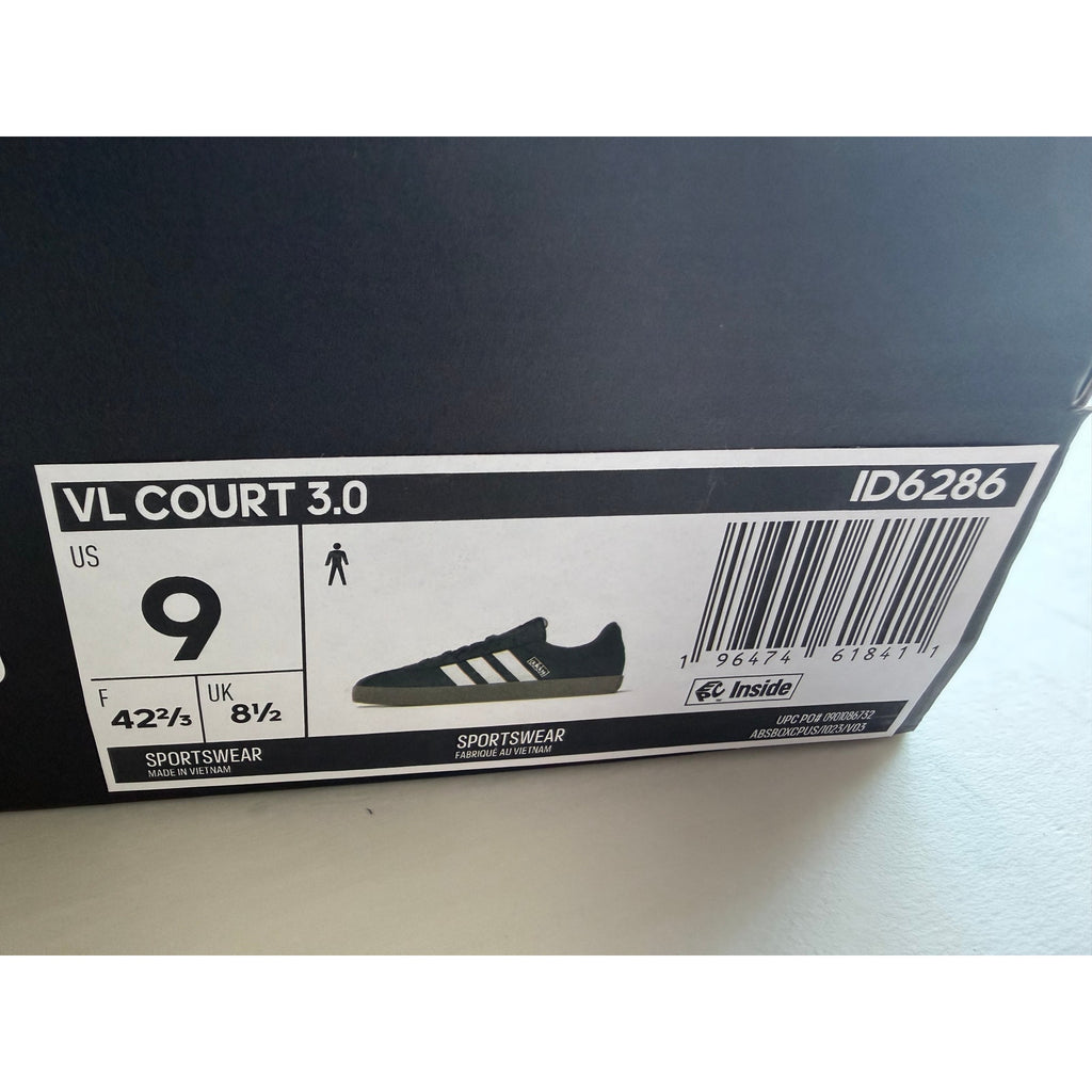 Adidas VL Court 3.0 ID6286 Black White Gum Men's 9 / UK 8.5 New In Box