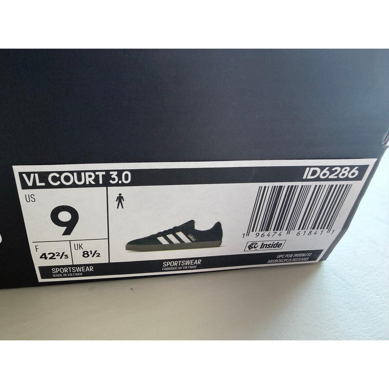 Adidas VL Court 3.0 ID6286 Black White Gum Men's 9 / UK 8.5 New In Box