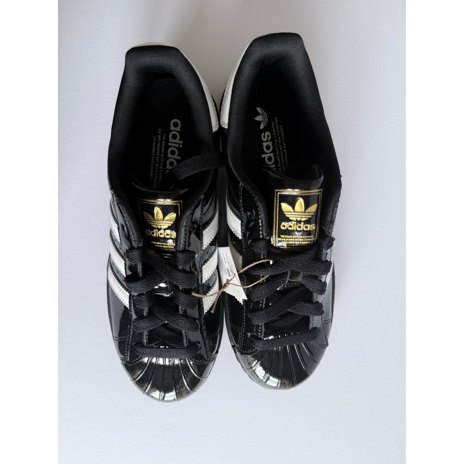 didas Superstar II W JS4009 Black Patent White Gold Women's 7.5 / UK 6 NWT