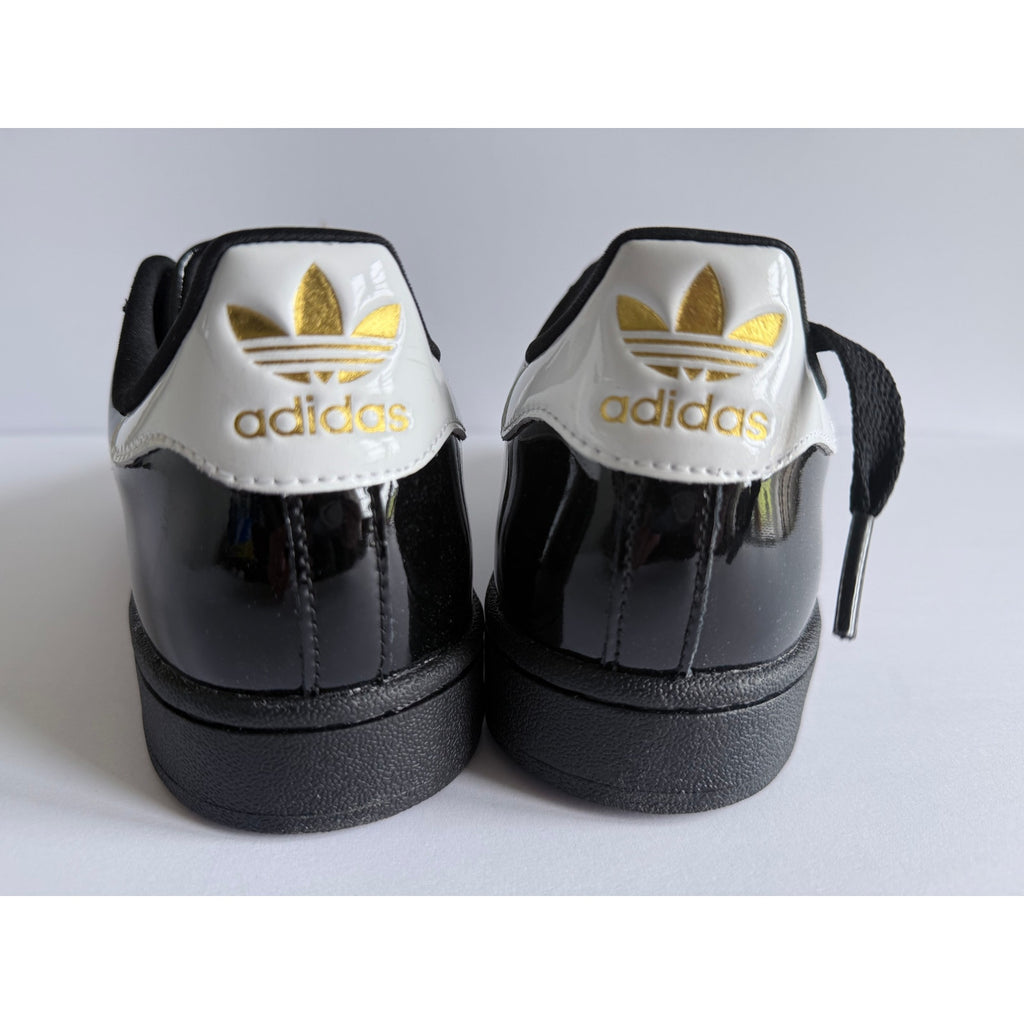 didas Superstar II W JS4009 Black Patent White Gold Women's 7.5 / UK 6 NWT