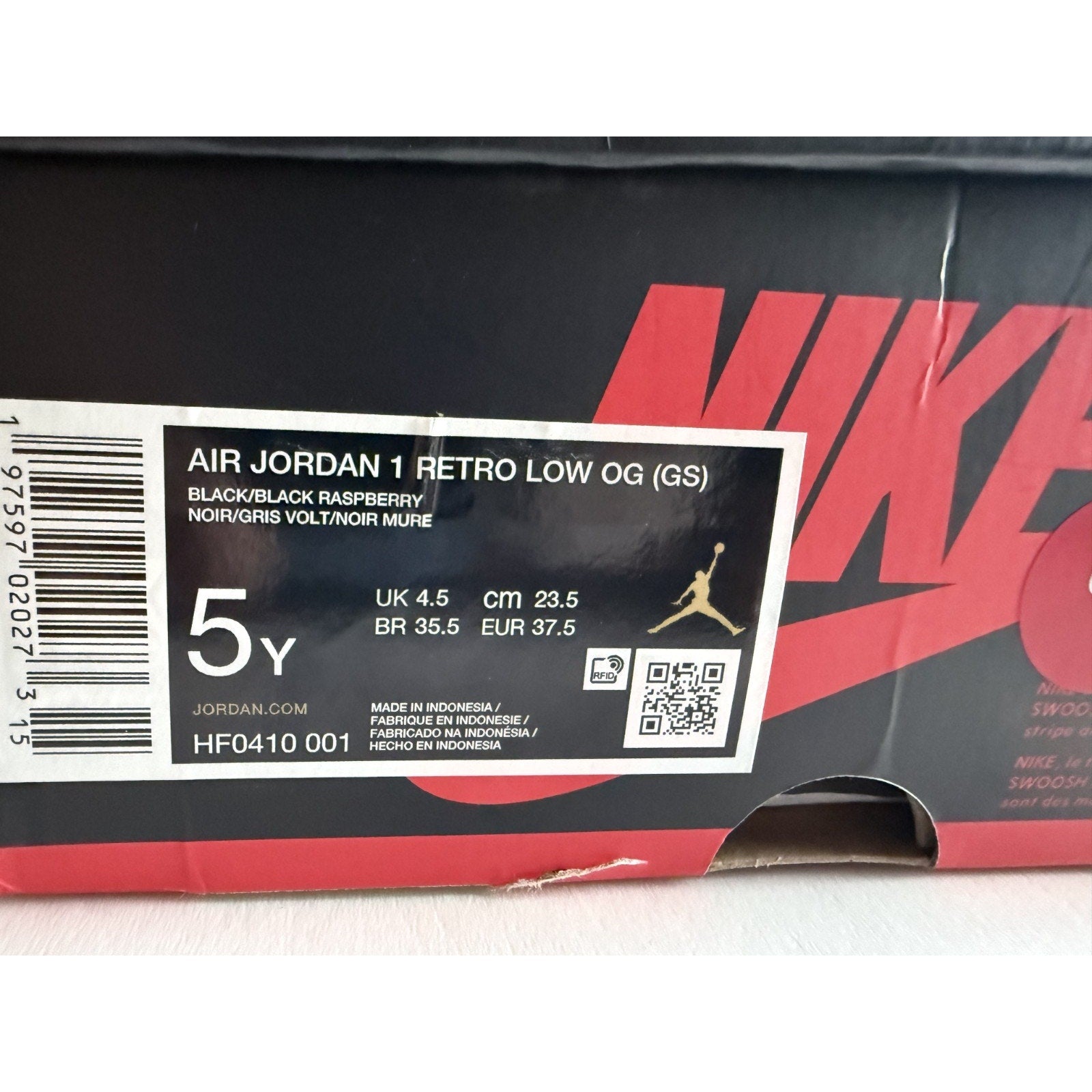 Air Jordan 1 Retro Low OG GS Black Raspberry HF0410-001 5Y Womens 6.5 NIB
