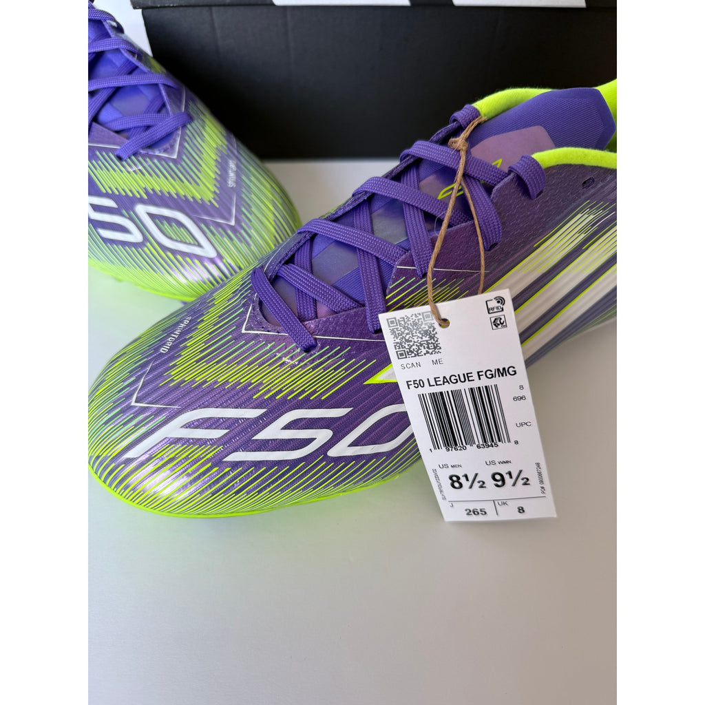 Adidas F50 League FG/MG JI0003 Purple Rush Lucid Lemon Men's 8.5 Women's 9.5