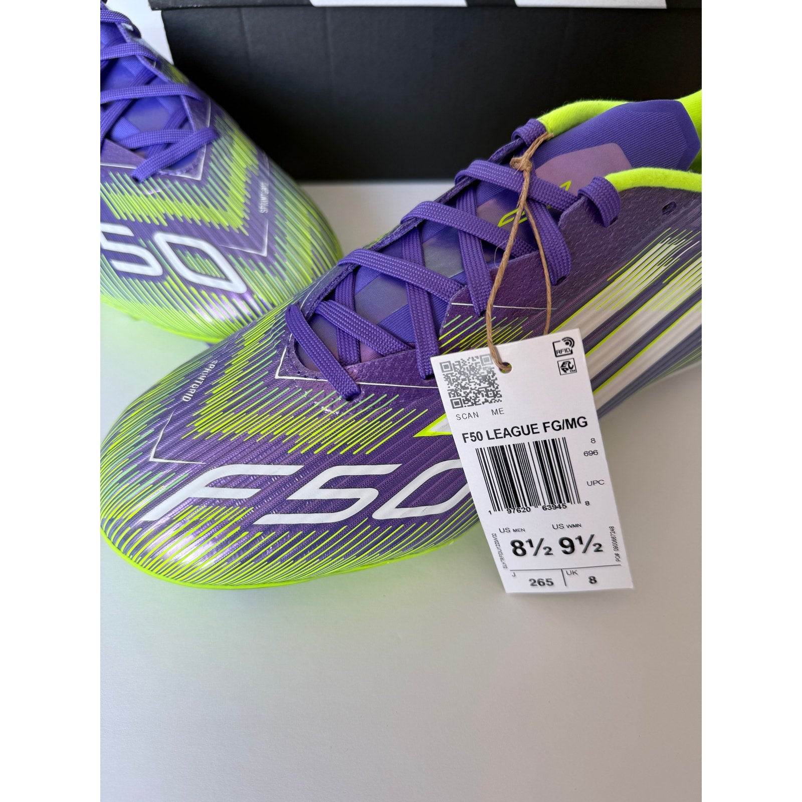 Adidas F50 League FG/MG JI0003 Purple Rush Lucid Lemon Men's 8.5 Women's 9.5
