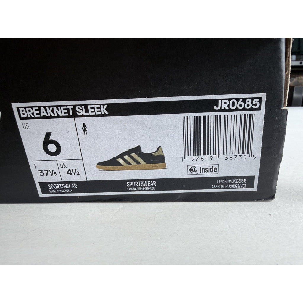 Adidas Breaknet Sleek JR0685 Black Gold Gum Sole Womens 6 / UK 4.5 | NIB