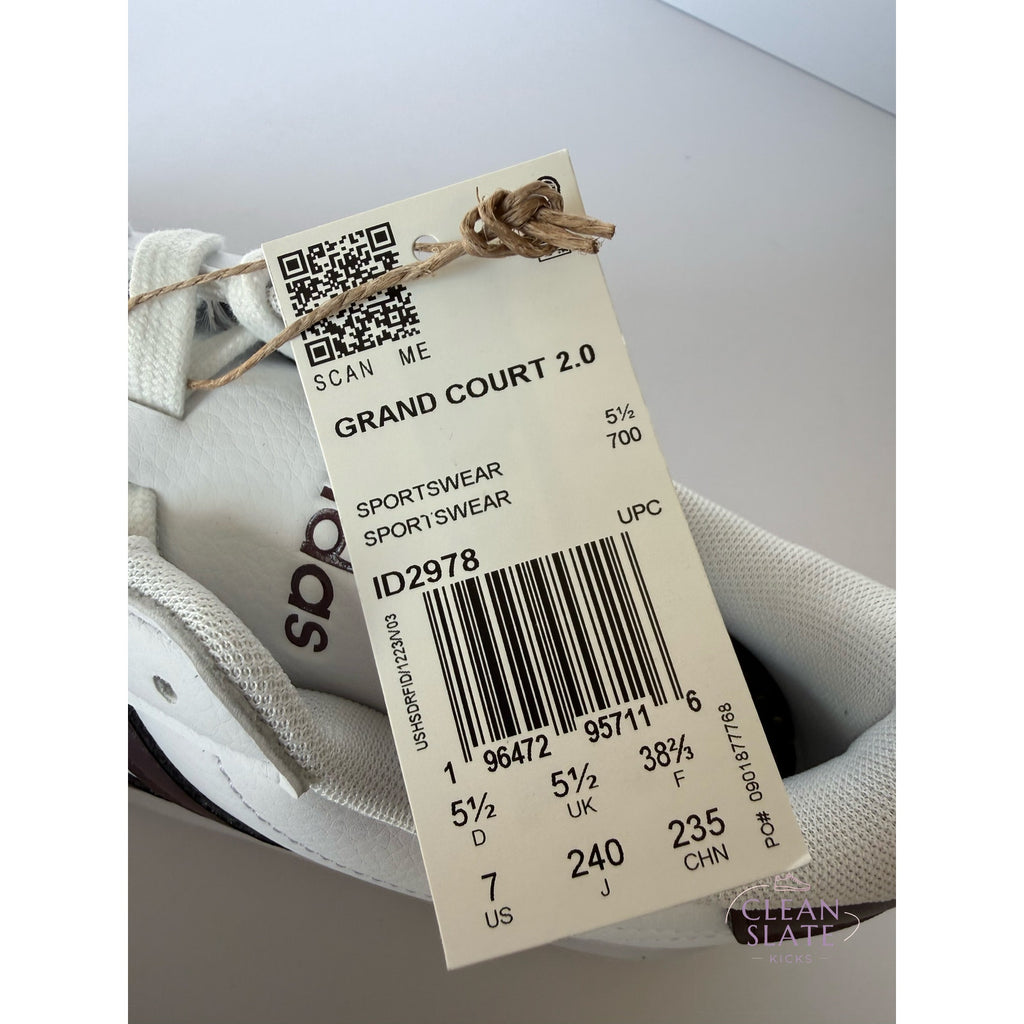 Adidas Grand Court 2.0 ID2978 White Burgundy Women's 7 / UK 5.5 / EUR 38.5 NWT