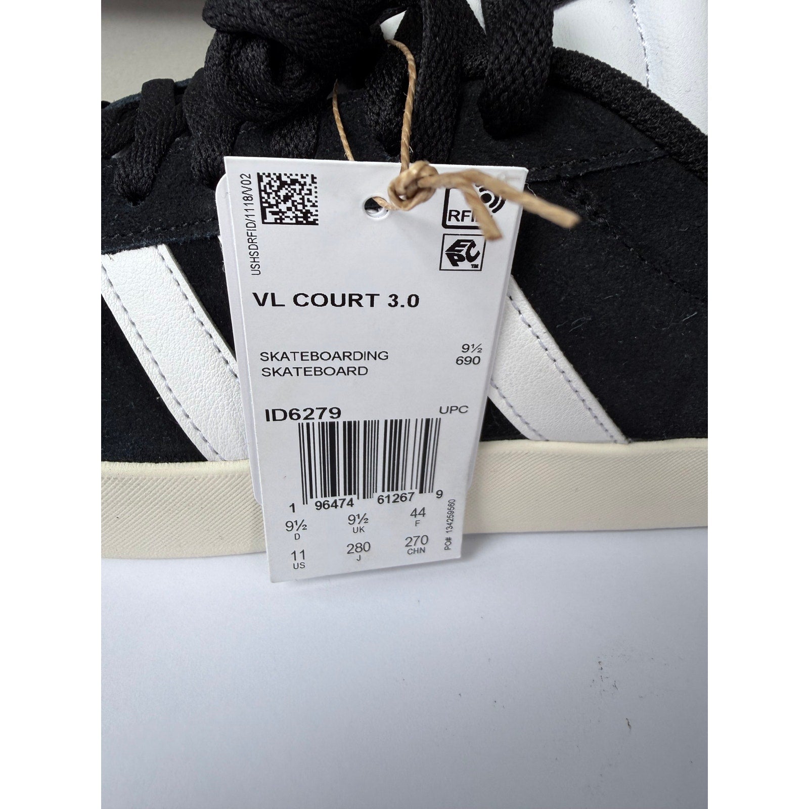 Adidas VL Court 3.0 Skate Black White Cream ID6279 Men 9.5 NWT