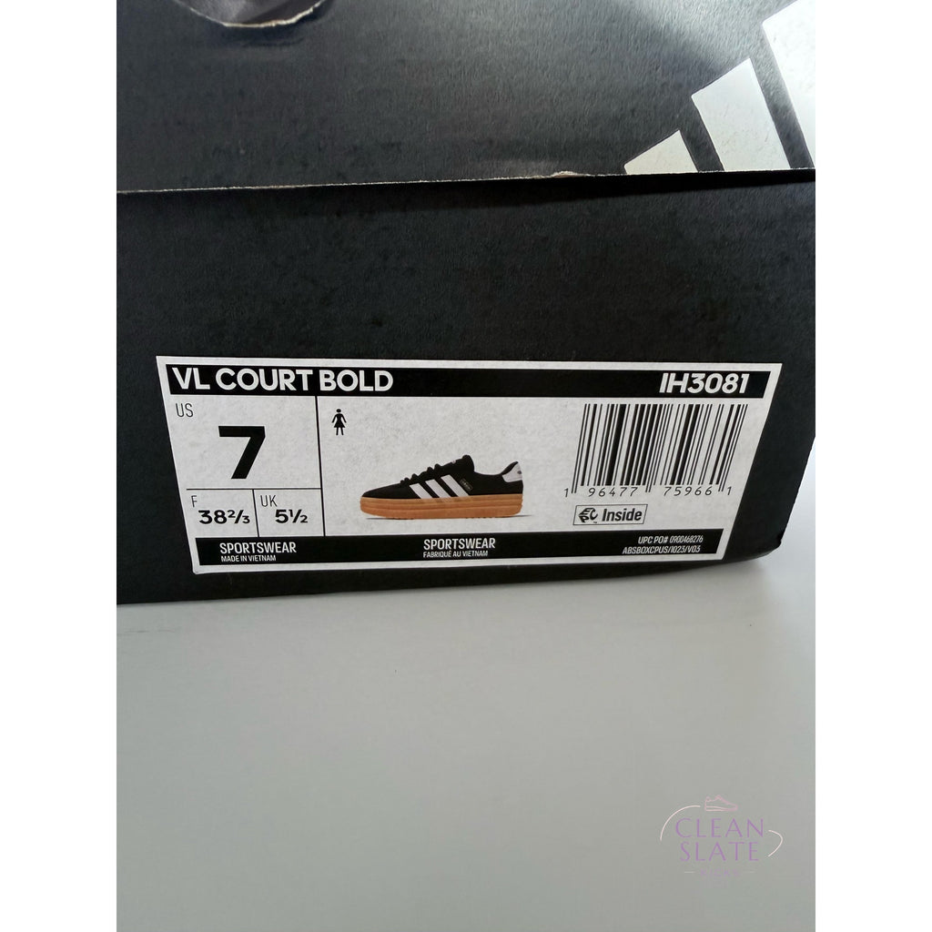Adidas VL Court Bold IH3081 Black White Gum Women's 7 / UK 5.5 / EUR 38.5 NWT