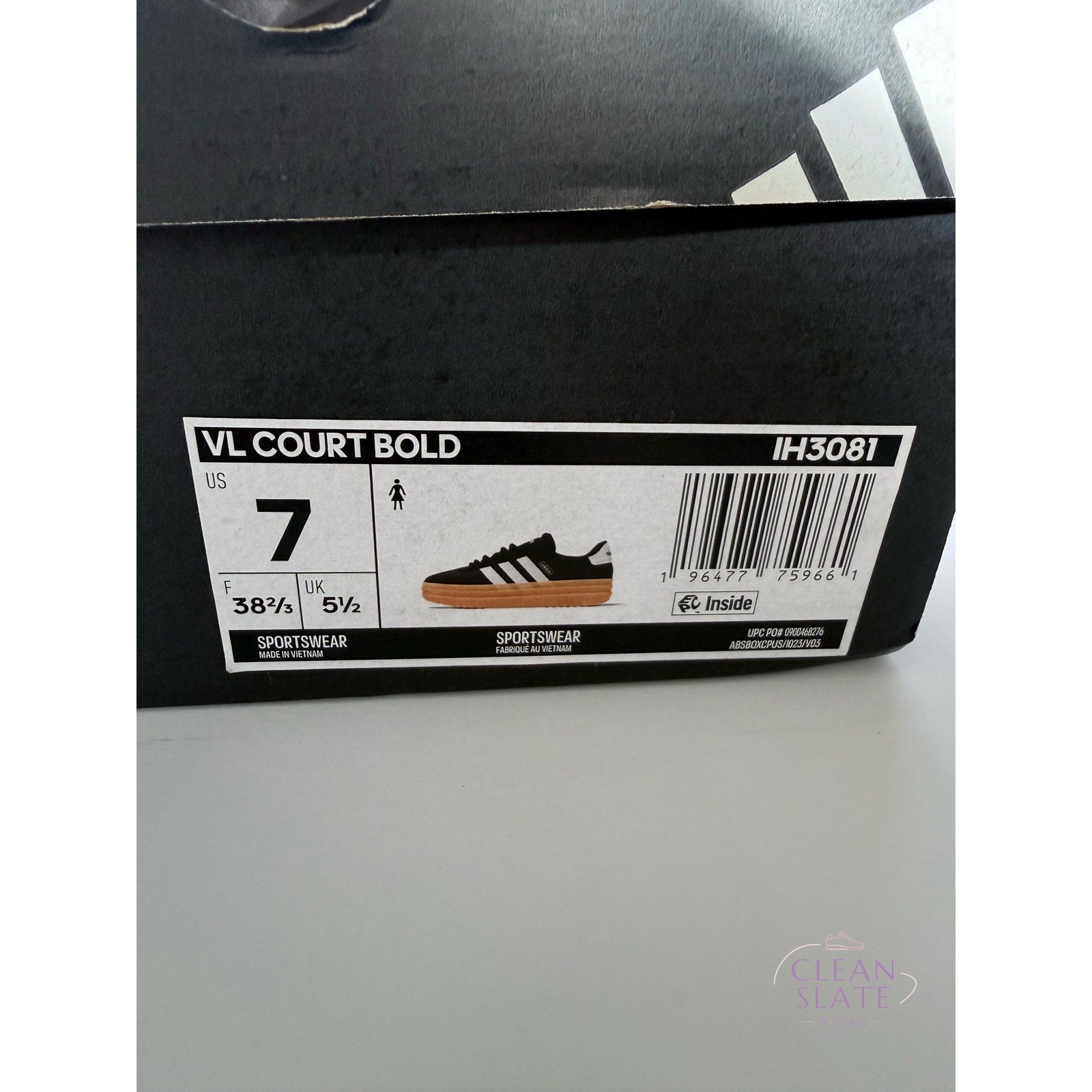 Adidas VL Court Bold IH3081 Black White Gum Women's 7 / UK 5.5 / EUR 38.5 NWT