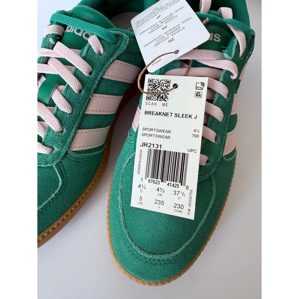 Adidas Breaknet Sleek J JR2131 Court Green Clear Pink Kids 5 / UK 4.5 / EUR 37