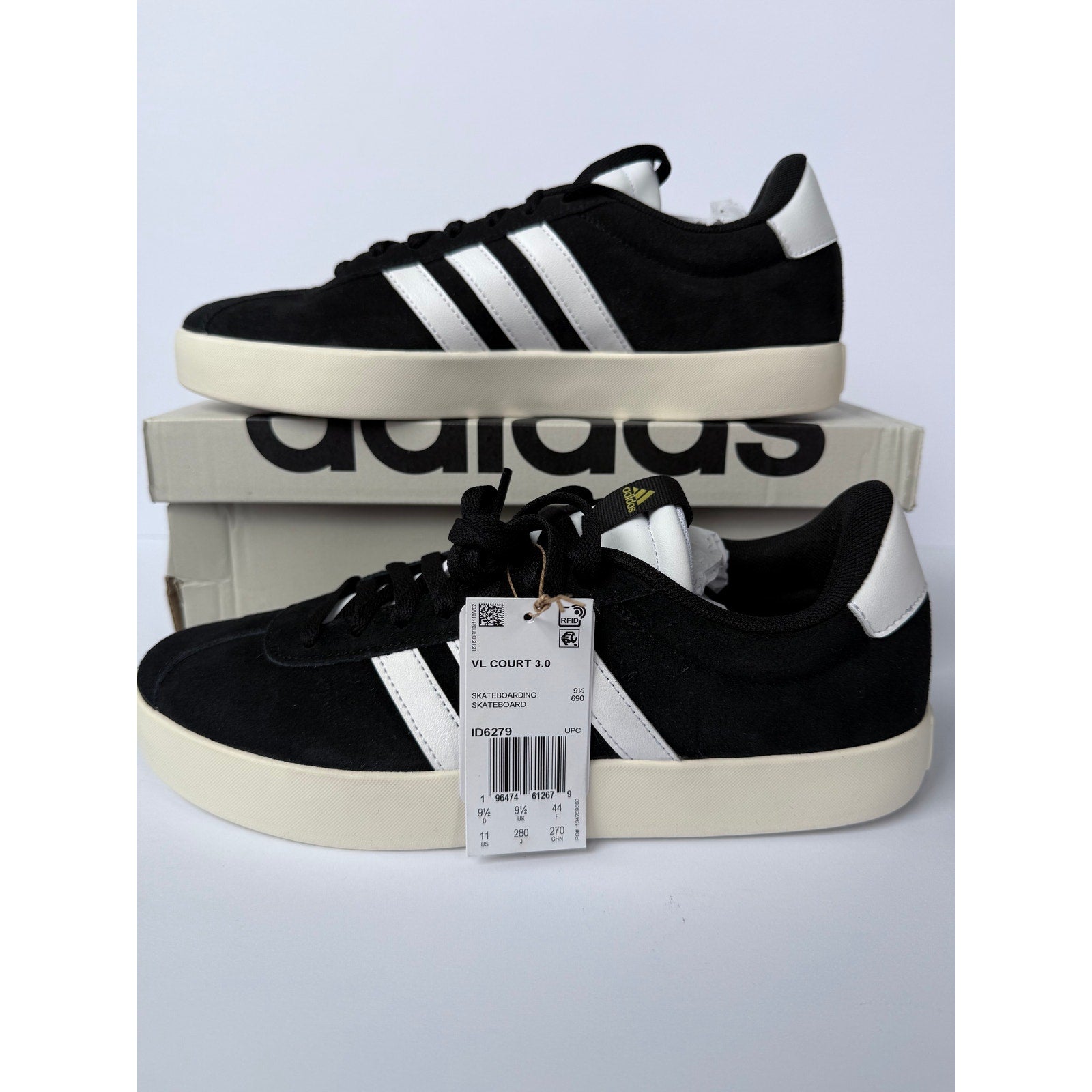 Adidas VL Court 3.0 Skate Black White Cream ID6279 Men 9.5 NWT