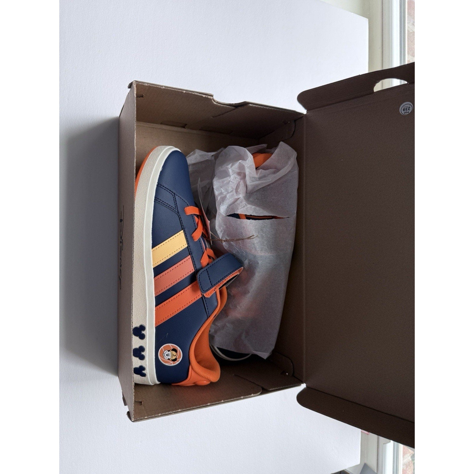 Disney x Adidas Grand Court Mickey EL K JS2345 Navy Orange Size 6K / Women’s 7.5