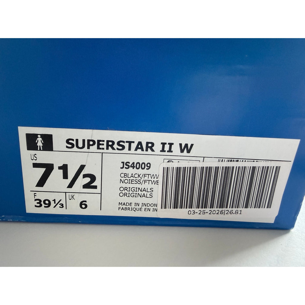didas Superstar II W JS4009 Black Patent White Gold Women's 7.5 / UK 6 NWT