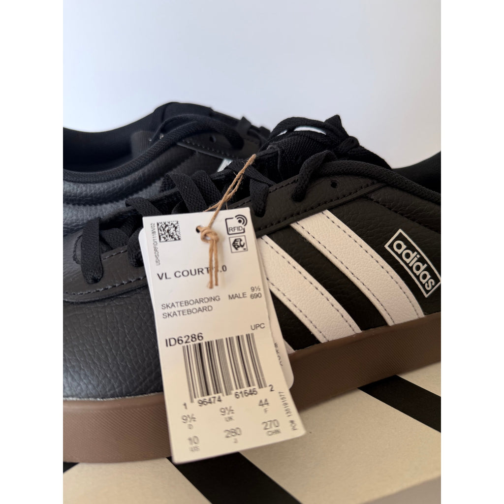 Adidas VL Court 3.0 Skate Men's 10 Black White Gum ID6286 NWT Skateboard