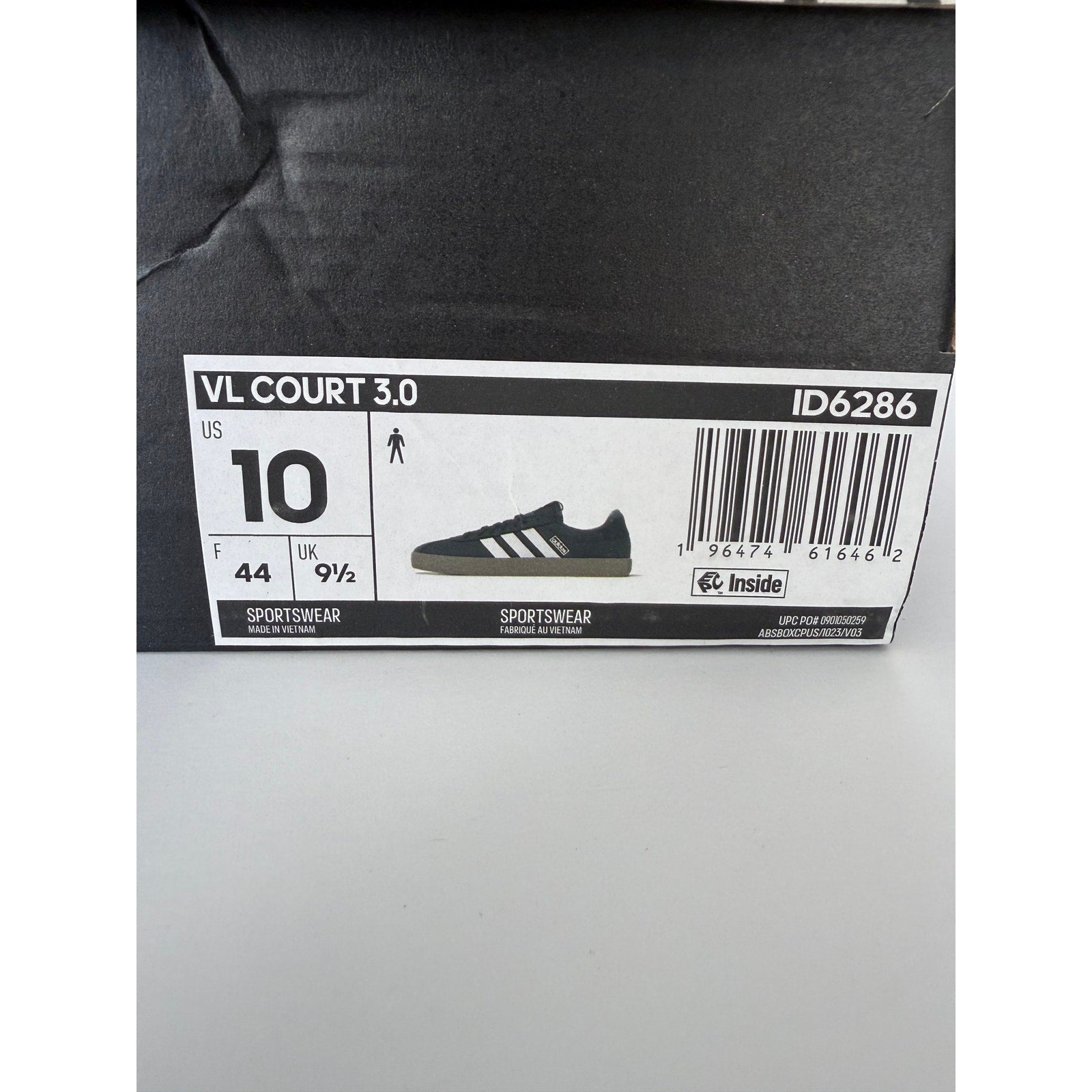 Adidas VL Court 3.0 Skate Men's 10 Black White Gum ID6286 NWT Skateboard