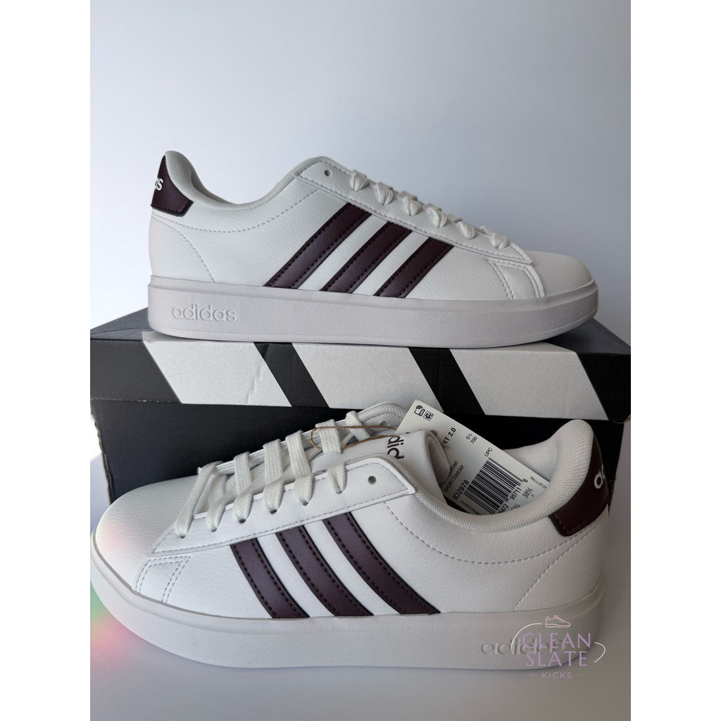 Adidas Grand Court 2.0 ID2978 White Burgundy Women's 7 / UK 5.5 / EUR 38.5 NWT
