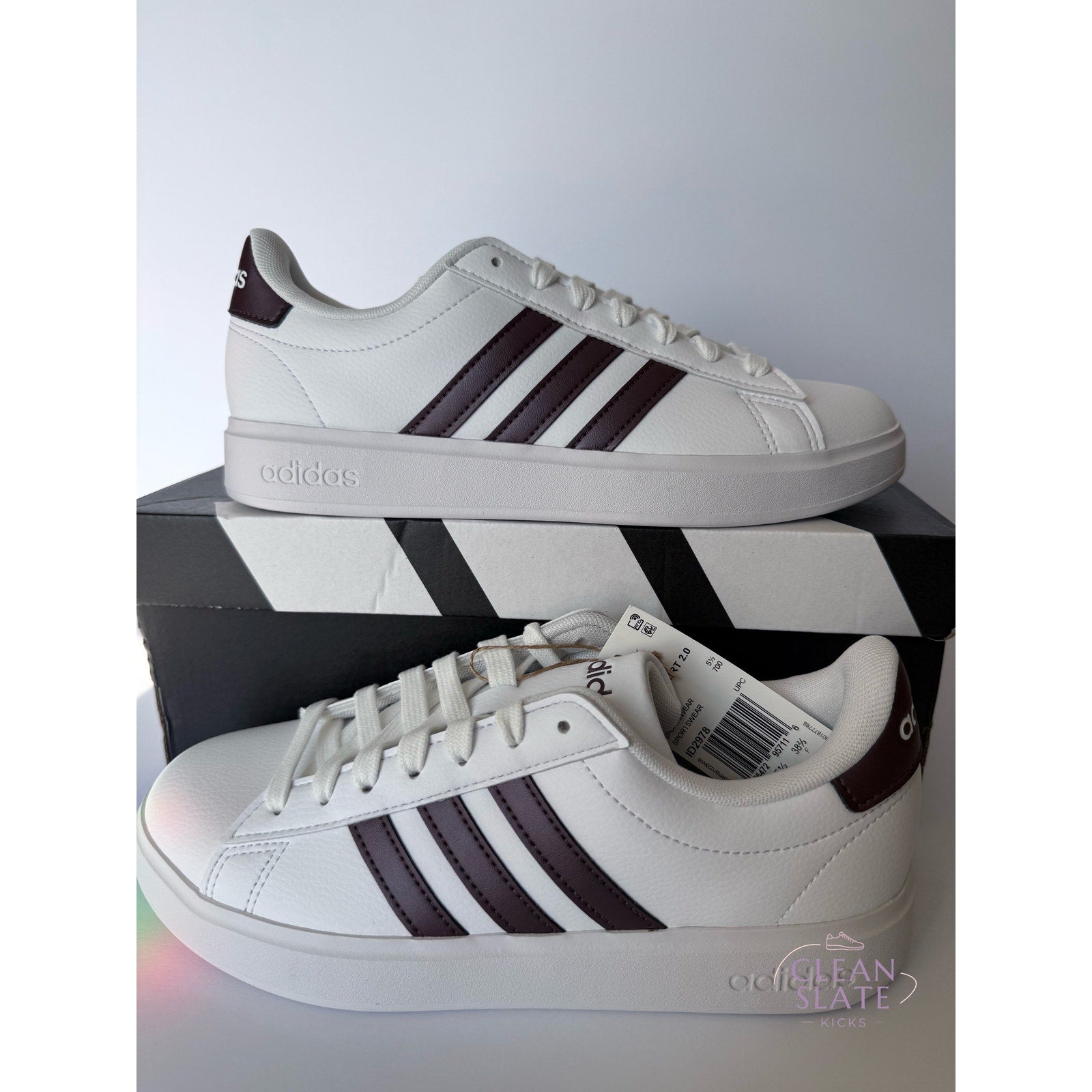 Adidas Grand Court 2.0 ID2978 White Burgundy Women's 7 / UK 5.5 / EUR 38.5 NWT