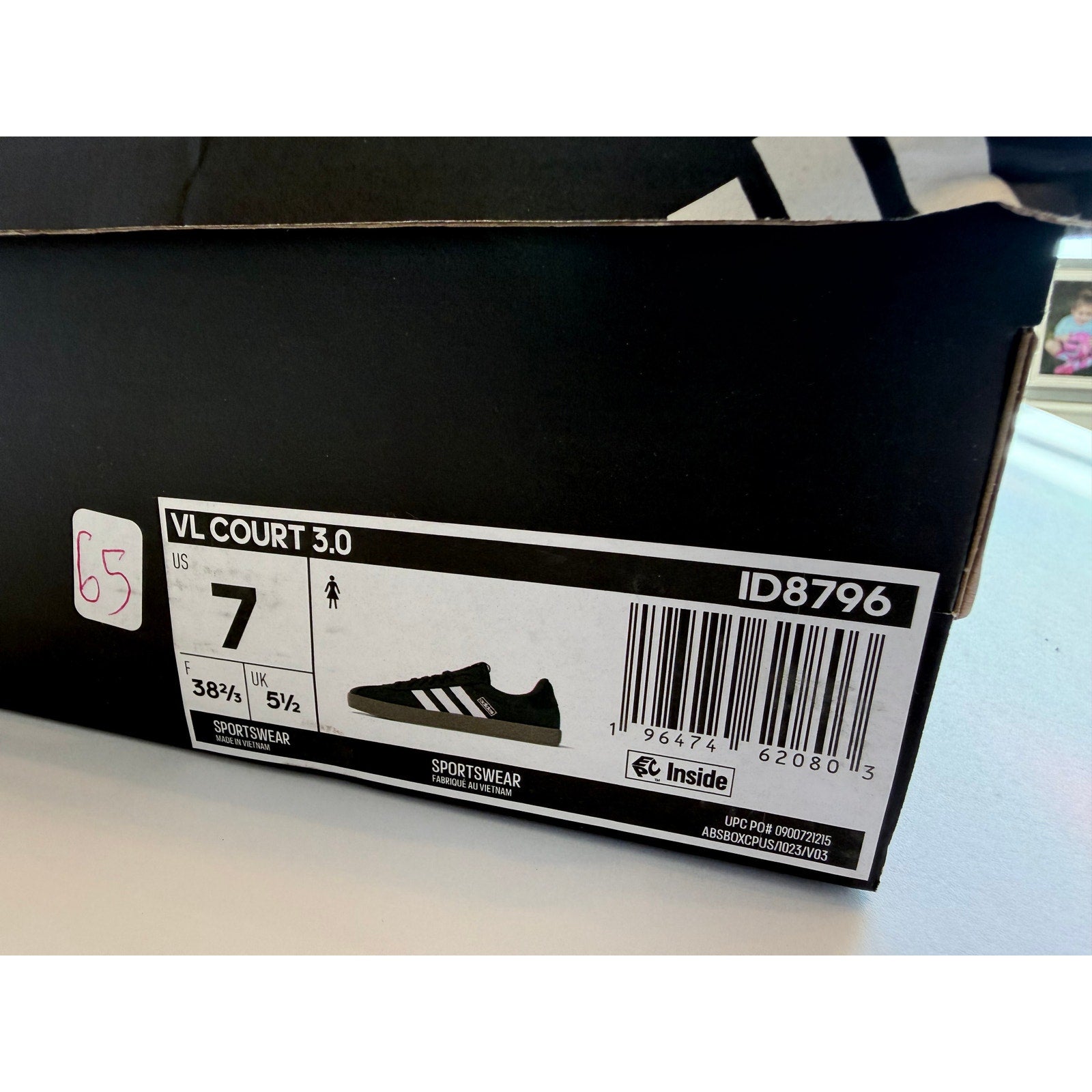 Adidas VL Court 3.0 ID8796 Black White Gum Women's 7 / UK 5.5 New With Tags